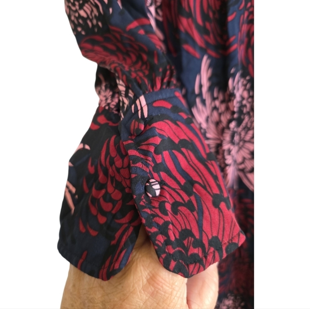 A.L.C. Bailey Print Surplice Silk Slit Midi Dress Navy Pink Anstract Floral 14 - Picture 7 of 14